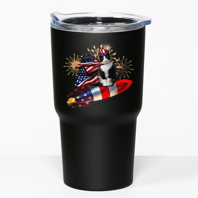 Cat Tuxedo 4th Of July Rocket With Fireworks USA Patriotic Tumbler