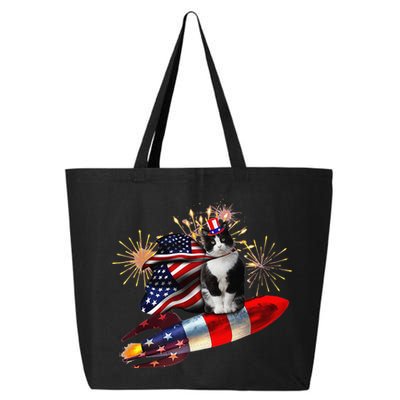 Cat Tuxedo 4th Of July Rocket With Fireworks USA Patriotic 25L Jumbo Tote
