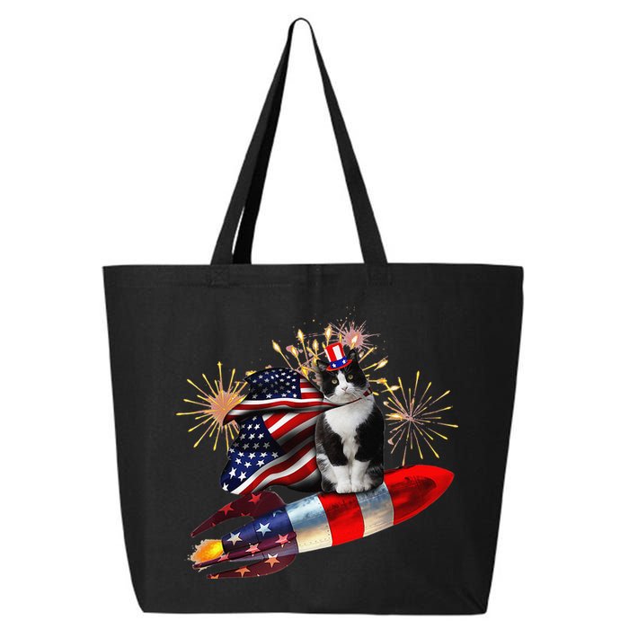 Cat Tuxedo 4th Of July Rocket With Fireworks USA Patriotic 25L Jumbo Tote