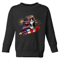 Cat Tuxedo 4th Of July Rocket With Fireworks USA Patriotic Toddler Sweatshirt