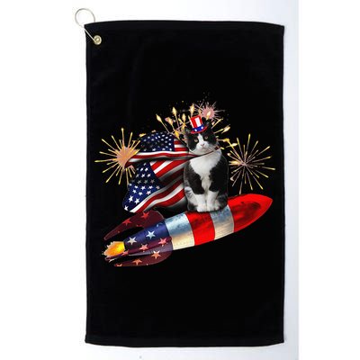 Cat Tuxedo 4th Of July Rocket With Fireworks USA Patriotic Golf Towel