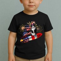 Cat Tuxedo 4th Of July Rocket With Fireworks USA Patriotic Toddler T-Shirt