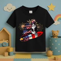 Cat Tuxedo 4th Of July Rocket With Fireworks USA Patriotic Toddler T-Shirt