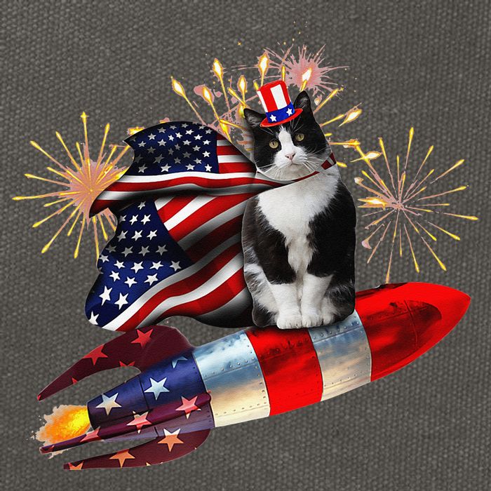 Cat Tuxedo 4th Of July Rocket With Fireworks USA Patriotic Cotton Canvas Backpack