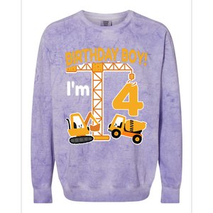 Construction Truck 4nd Birthday 4 Year Old Boy Excavator Colorblast Crewneck Sweatshirt