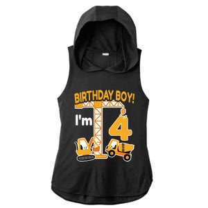 Construction Truck 4nd Birthday 4 Year Old Boy Excavator Ladies PosiCharge Tri-Blend Wicking Draft Hoodie Tank