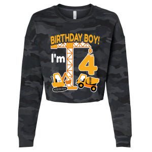 Construction Truck 4nd Birthday 4 Year Old Boy Excavator Cropped Pullover Crew