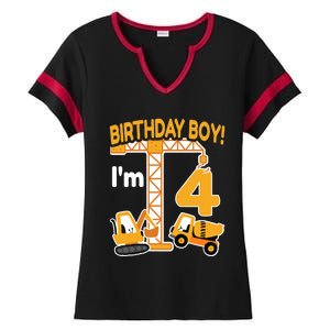 Construction Truck 4nd Birthday 4 Year Old Boy Excavator Ladies Halftime Notch Neck Tee