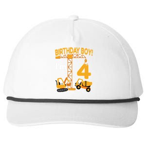 Construction Truck 4nd Birthday 4 Year Old Boy Excavator Snapback Five-Panel Rope Hat