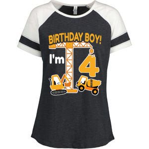 Construction Truck 4nd Birthday 4 Year Old Boy Excavator Enza Ladies Jersey Colorblock Tee