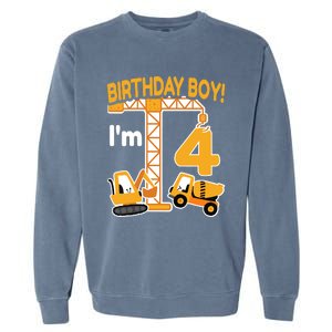 Construction Truck 4nd Birthday 4 Year Old Boy Excavator Garment-Dyed Sweatshirt