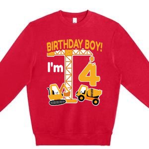 Construction Truck 4nd Birthday 4 Year Old Boy Excavator Premium Crewneck Sweatshirt