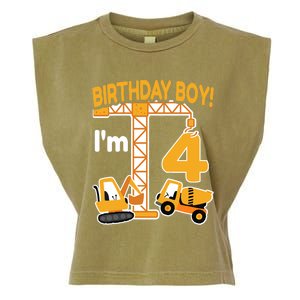 Construction Truck 4nd Birthday 4 Year Old Boy Excavator Garment-Dyed Women's Muscle Tee