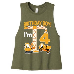 Construction Truck 4nd Birthday 4 Year Old Boy Excavator Women's Racerback Cropped Tank