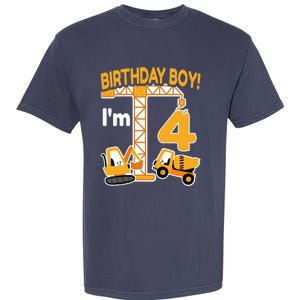 Construction Truck 4nd Birthday 4 Year Old Boy Excavator Garment-Dyed Heavyweight T-Shirt