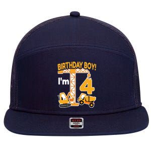 Construction Truck 4nd Birthday 4 Year Old Boy Excavator 7 Panel Mesh Trucker Snapback Hat