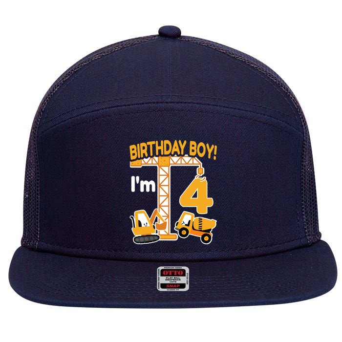 Construction Truck 4nd Birthday 4 Year Old Boy Excavator 7 Panel Mesh Trucker Snapback Hat