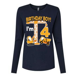 Construction Truck 4nd Birthday 4 Year Old Boy Excavator Womens Cotton Relaxed Long Sleeve T-Shirt