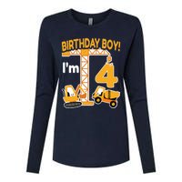 Construction Truck 4nd Birthday 4 Year Old Boy Excavator Womens Cotton Relaxed Long Sleeve T-Shirt