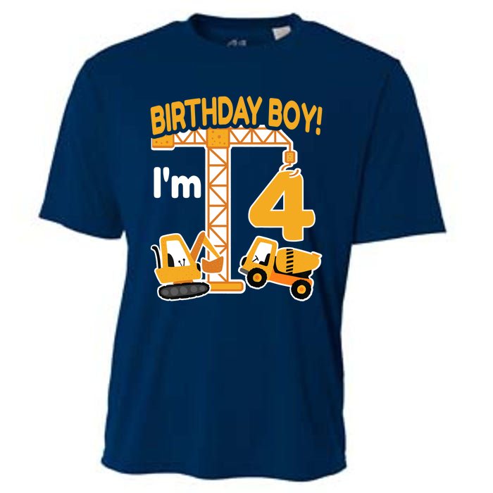 Construction Truck 4nd Birthday 4 Year Old Boy Excavator Cooling Performance Crew T-Shirt