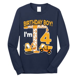 Construction Truck 4nd Birthday 4 Year Old Boy Excavator Long Sleeve Shirt