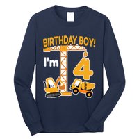 Construction Truck 4nd Birthday 4 Year Old Boy Excavator Long Sleeve Shirt