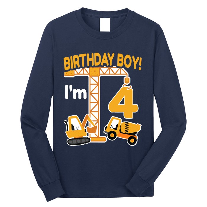 Construction Truck 4nd Birthday 4 Year Old Boy Excavator Long Sleeve Shirt