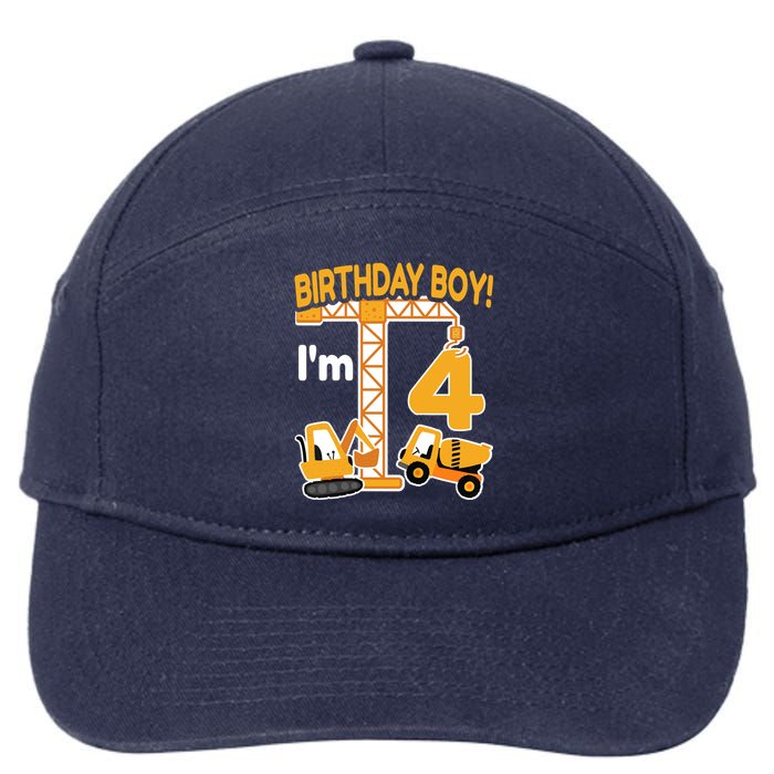 Construction Truck 4nd Birthday 4 Year Old Boy Excavator 7-Panel Snapback Hat