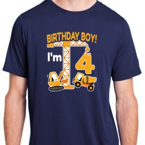 Construction Truck 4nd Birthday 4 Year Old Boy Excavator Adult ChromaSoft Performance T-Shirt