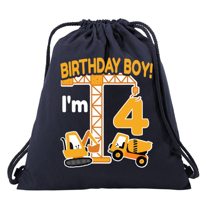 Construction Truck 4nd Birthday 4 Year Old Boy Excavator Drawstring Bag