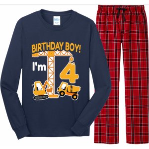 Construction Truck 4nd Birthday 4 Year Old Boy Excavator Long Sleeve Pajama Set