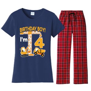 Construction Truck 4nd Birthday 4 Year Old Boy Excavator Women's Flannel Pajama Set