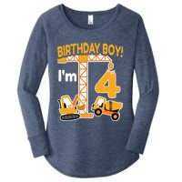 Construction Truck 4nd Birthday 4 Year Old Boy Excavator Women's Perfect Tri Tunic Long Sleeve Shirt