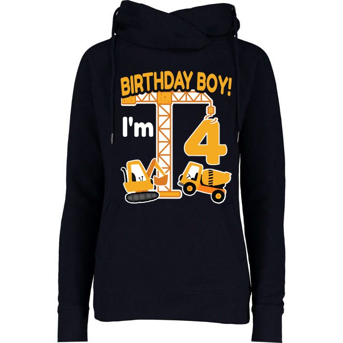 Construction Truck 4nd Birthday 4 Year Old Boy Excavator Womens Funnel Neck Pullover Hood