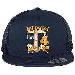 Construction Truck 4nd Birthday 4 Year Old Boy Excavator Flat Bill Trucker Hat