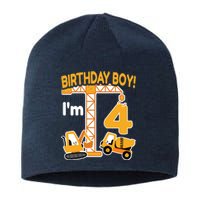 Construction Truck 4nd Birthday 4 Year Old Boy Excavator Sustainable Beanie