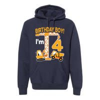 Construction Truck 4nd Birthday 4 Year Old Boy Excavator Premium Hoodie