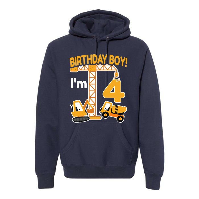 Construction Truck 4nd Birthday 4 Year Old Boy Excavator Premium Hoodie