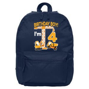 Construction Truck 4nd Birthday 4 Year Old Boy Excavator 16 in Basic Backpack