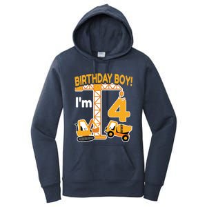 Construction Truck 4nd Birthday 4 Year Old Boy Excavator Women's Pullover Hoodie