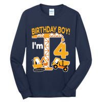 Construction Truck 4nd Birthday 4 Year Old Boy Excavator Tall Long Sleeve T-Shirt