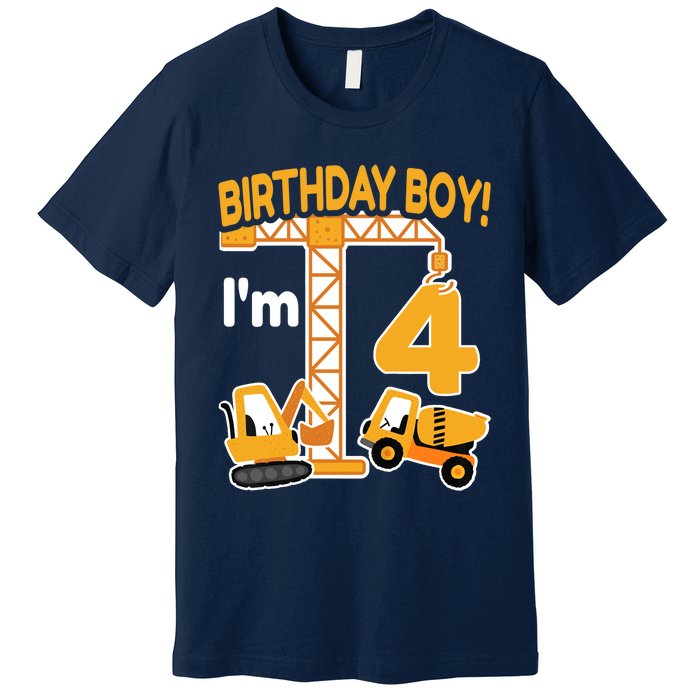 Construction Truck 4nd Birthday 4 Year Old Boy Excavator Premium T-Shirt