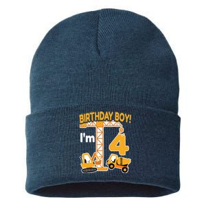 Construction Truck 4nd Birthday 4 Year Old Boy Excavator Sustainable Knit Beanie