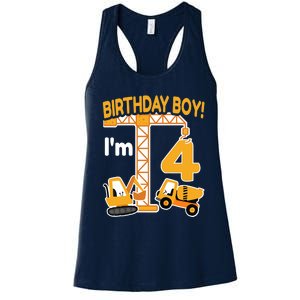 Construction Truck 4nd Birthday 4 Year Old Boy Excavator Women's Racerback Tank