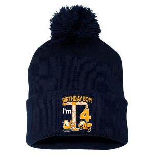 Construction Truck 4nd Birthday 4 Year Old Boy Excavator Pom Pom 12in Knit Beanie