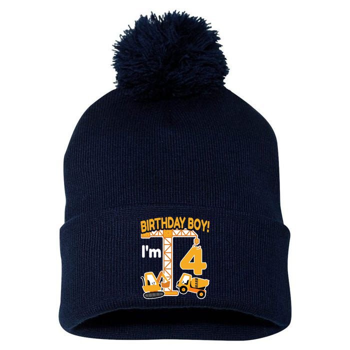 Construction Truck 4nd Birthday 4 Year Old Boy Excavator Pom Pom 12in Knit Beanie