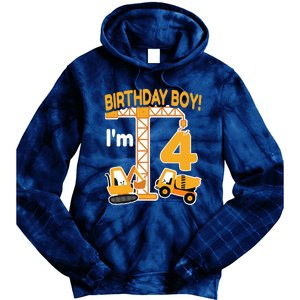 Construction Truck 4nd Birthday 4 Year Old Boy Excavator Tie Dye Hoodie