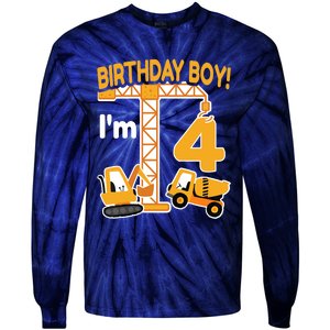 Construction Truck 4nd Birthday 4 Year Old Boy Excavator Tie-Dye Long Sleeve Shirt