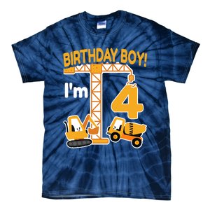 Construction Truck 4nd Birthday 4 Year Old Boy Excavator Tie-Dye T-Shirt