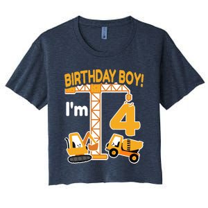 Construction Truck 4nd Birthday 4 Year Old Boy Excavator Women's Crop Top Tee